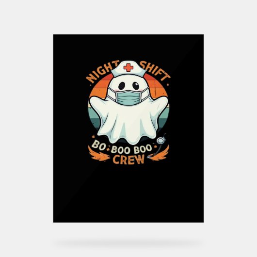 Spooky Halloween Nurse Funny Ghost Kostuum Boo Boo Acryl Bord (Voorkant)