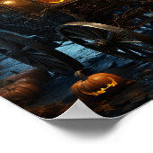 Spooky Halloween Oranje pompoen in de koets Poster (Hoek)