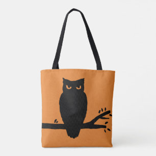 Spooky Halloween Owl Sinaasappel en zwart Tote Bag