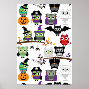 Spooky Halloween Owls Poster