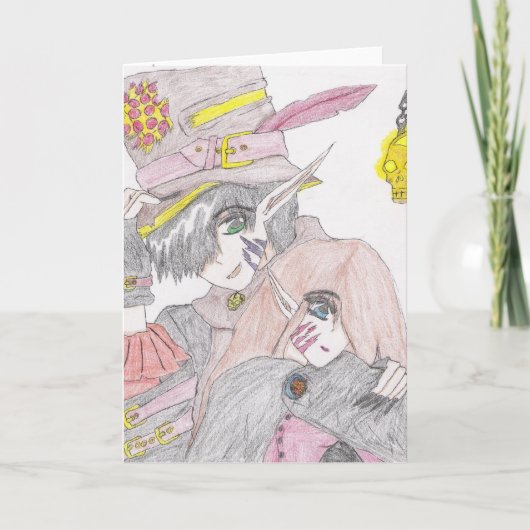 Spooky Halloween paar gekleurde potlood tekening Kaart (Voorkant)