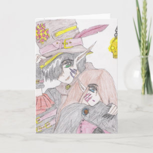 Spooky Halloween paar gekleurde potlood tekening Kaart