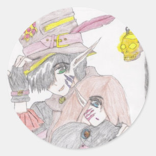 Spooky Halloween Paar Tekenen Ronde Sticker
