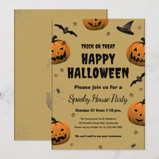 Spooky Halloween Party - Flat Holiday Kaart (Voorkant / Achterkant)