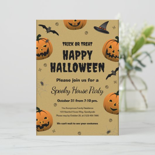 Spooky Halloween Party - Flat Holiday Kaart (Staand voorkant)