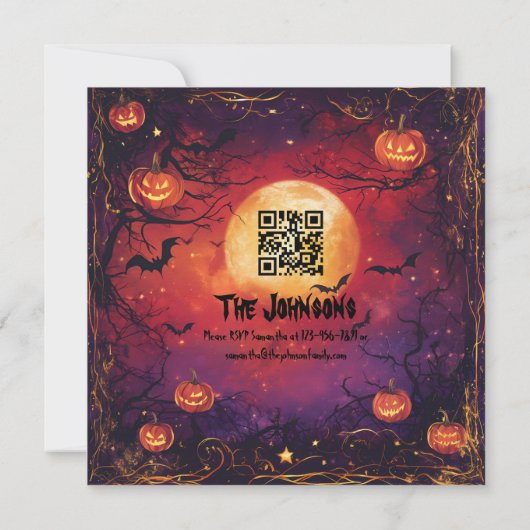 Spooky Halloween Party - Glowing Jacks & Spiders Kaart (Achterkant)