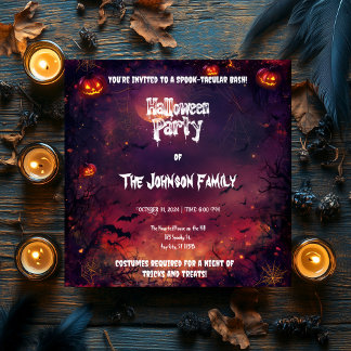 Spooky Halloween Party - Glowing Jacks & Spiders Kaart