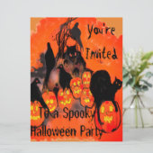 Spooky Halloween Party Goblins Pumpkins Blackbird Kaart (Staand voorkant)