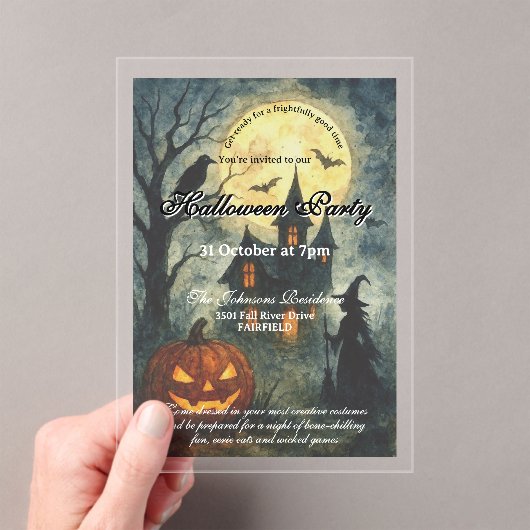 Spooky Halloween Party - Haunted House & Pumpkin Acryl Uitnodigingen (Insitu (Draagbaar))