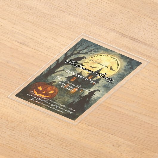 Spooky Halloween Party - Haunted House & Pumpkin Acryl Uitnodigingen (Laagn)