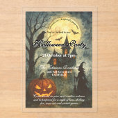 Spooky Halloween Party - Haunted House & Pumpkin Acryl Uitnodigingen (Voorkant)