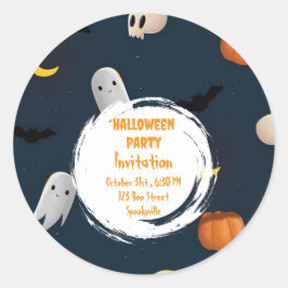 Spooky Halloween Party Invitation Blauw Ronde Sticker
