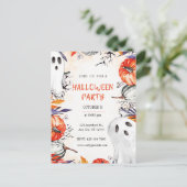 Spooky Halloween Party Invitation Ghost Pumpkin Briefkaart (Staand voorkant)