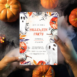 Spooky Halloween Party Invitation Ghost Pumpkin Kaart