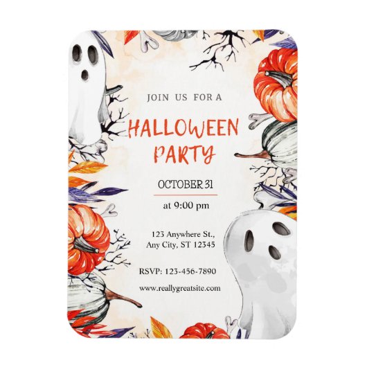 Spooky Halloween Party Invitation Ghost Pumpkin Magneet (Verticaal)