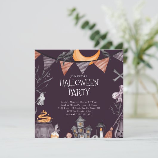Spooky Halloween Party Invitation Kaart (Staand voorkant)