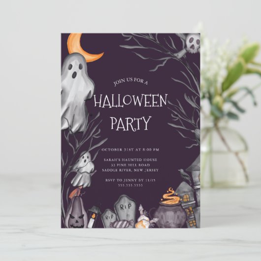Spooky Halloween Party Invitation Kaart (Staand voorkant)
