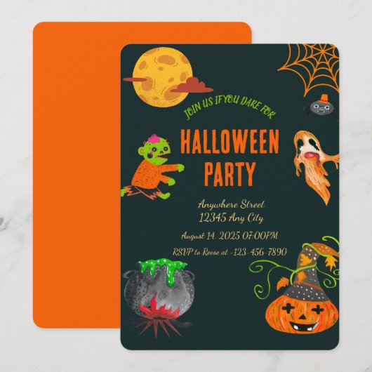 Spooky Halloween Party Invitation Kaart (Voorkant / Achterkant)