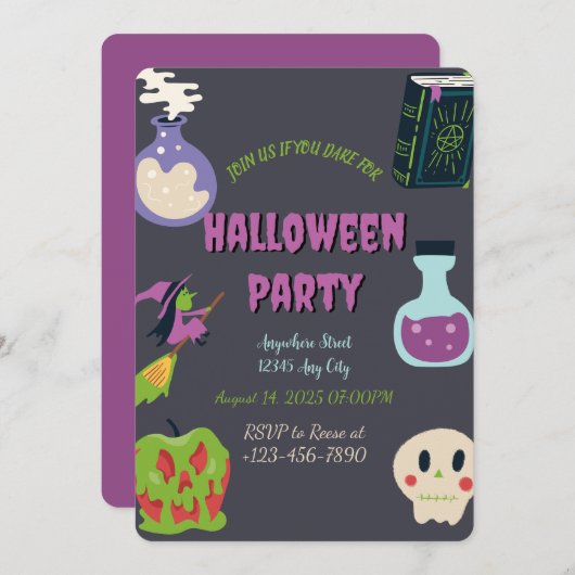 Spooky Halloween Party Invitation Kaart (Voorkant / Achterkant)