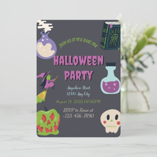 Spooky Halloween Party Invitation Kaart (Staand voorkant)