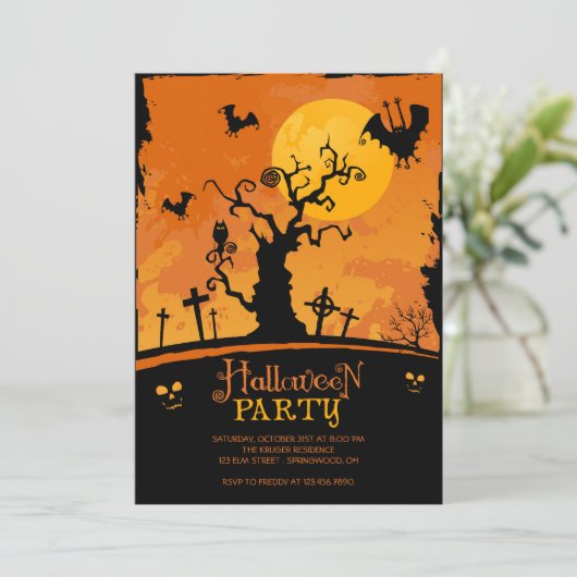 Spooky Halloween Party Invitation Kaart (Staand voorkant)
