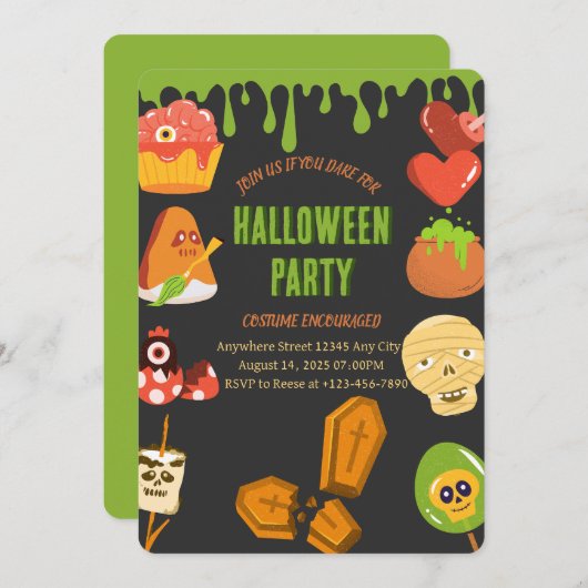 Spooky Halloween Party Invitation Kaart (Voorkant / Achterkant)