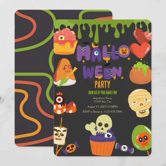 Spooky Halloween Party Invitation Kaart (Voorkant / Achterkant)