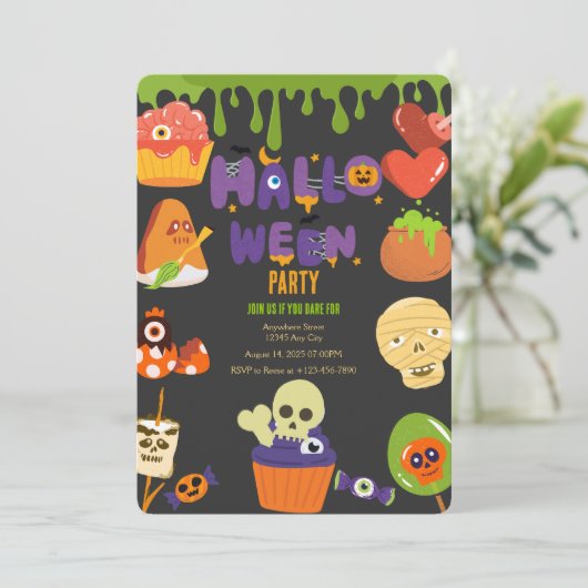 Spooky Halloween Party Invitation Kaart (Staand voorkant)