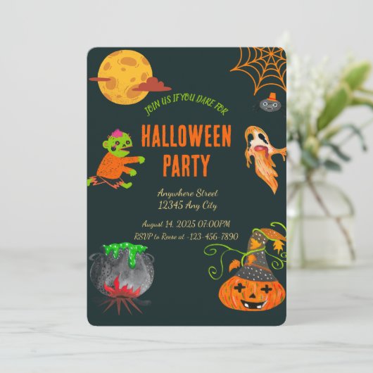 Spooky Halloween Party Invitation Kaart (Staand voorkant)