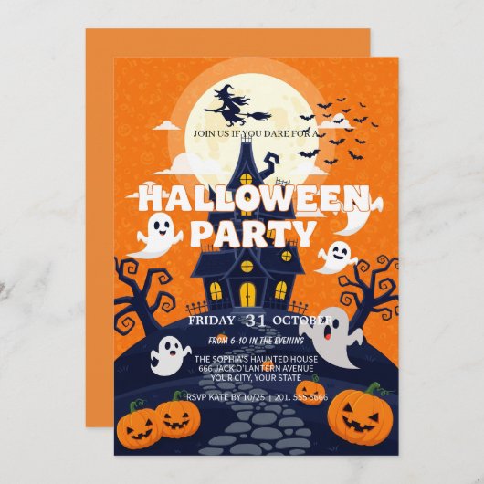 Spooky Halloween Party Invitation Kaart (Voorkant / Achterkant)