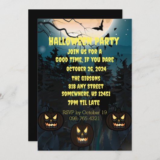 Spooky Halloween Party Invitation Kaart (Voorkant / Achterkant)