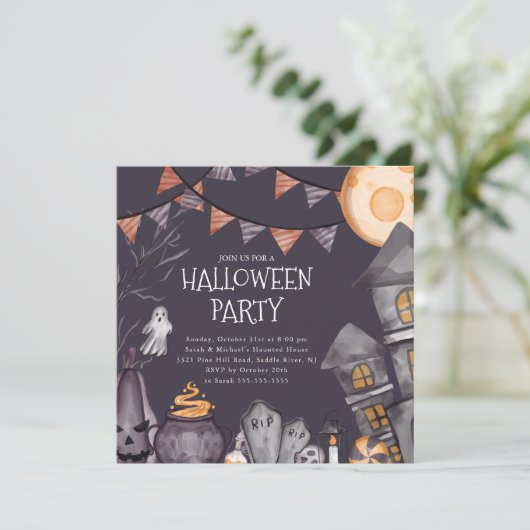 Spooky Halloween Party Invitation Kaart (Staand voorkant)