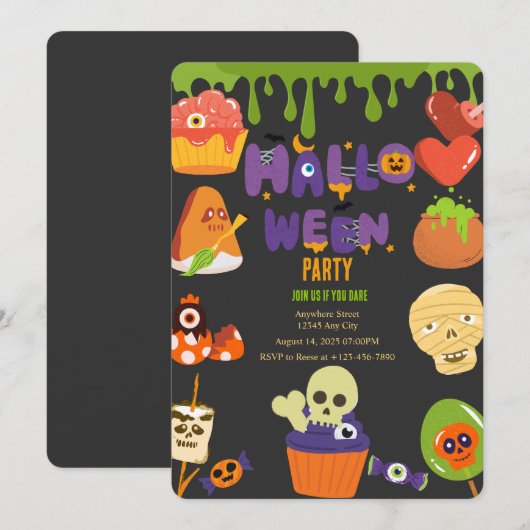 Spooky Halloween Party Invitation Kaart (Voorkant / Achterkant)