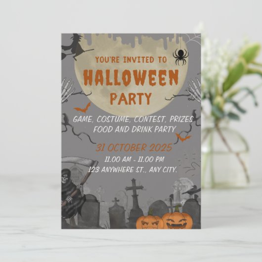 Spooky Halloween Party Invitation Kaart (Staand voorkant)