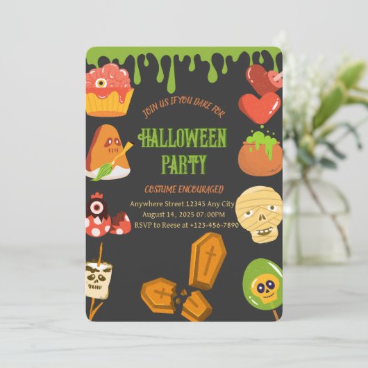 Spooky Halloween Party Invitation Kaart (Staand voorkant)