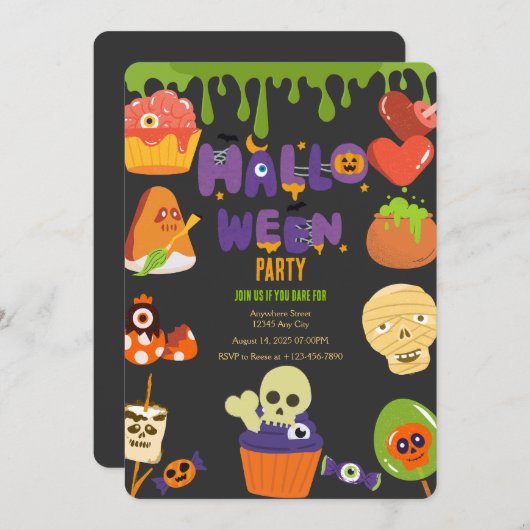 Spooky Halloween Party Invitation Kaart (Voorkant / Achterkant)