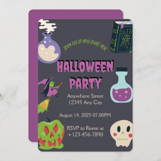 Spooky Halloween Party Invitation Kaart (Voorkant / Achterkant)