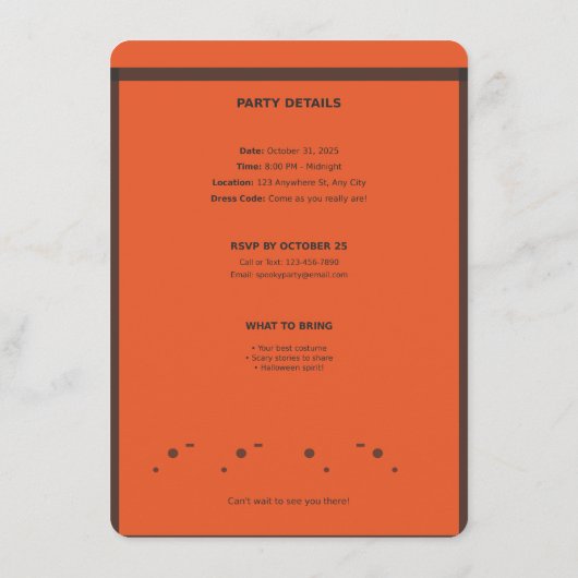 Spooky Halloween Party Invitation Orange Black Kaart (Achterkant)