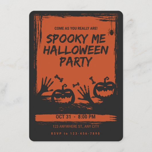 Spooky Halloween Party Invitation Orange Black Kaart (Voorkant)