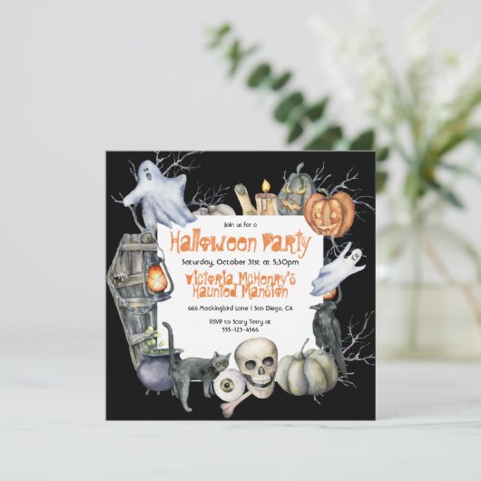 Spooky Halloween Party Kaart (Staand voorkant)