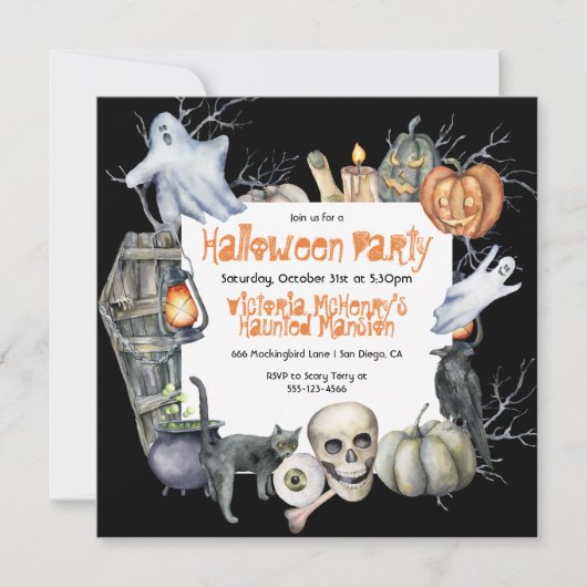 Spooky Halloween Party Kaart (Voorkant)