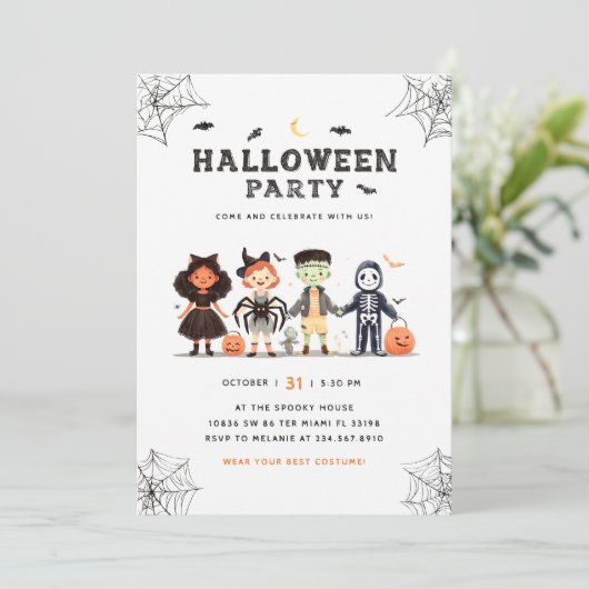 Spooky Halloween Party kinder uitnodiging (Staand voorkant)