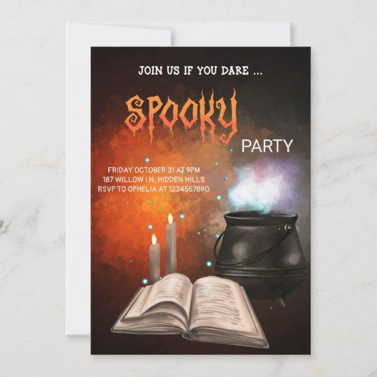 Spooky Halloween Party -  Magic Book Theme Kaart (Voorkant)