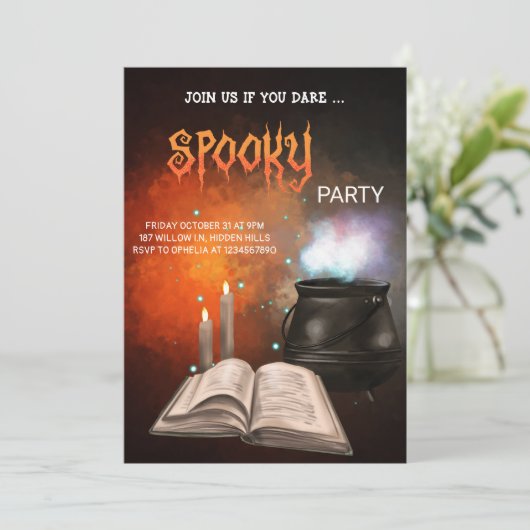 Spooky Halloween Party -  Magic Book Theme Kaart (Staand voorkant)