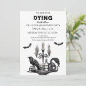 Spooky Halloween Party - Raven, Skull & Bats Kaart (Staand voorkant)