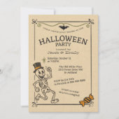 Spooky  Halloween Party Retro Skeleton Kaart (Voorkant)