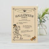 Spooky  Halloween Party Retro Skeleton Kaart (Staand voorkant)