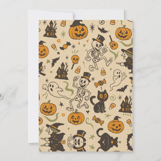 Spooky  Halloween Party Retro Skeleton Kaart (Achterkant)