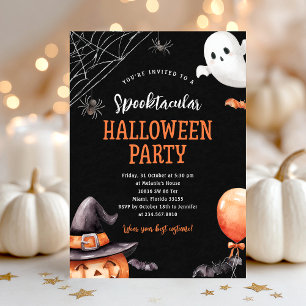 Spooky Halloween Party Zwart Sinaasappel Uitnodigi Kaart