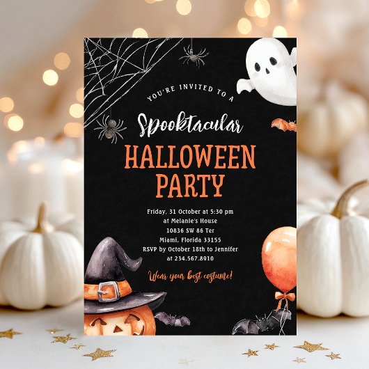 Spooky Halloween Party Zwart Sinaasappel Uitnodigi Kaart
